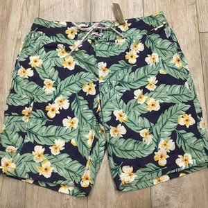 NWT MENS J CREW HAWAIIAN FLORAL BOARD SHORTS SWIM TRUNKS GREEN BLUE YELLOW 32